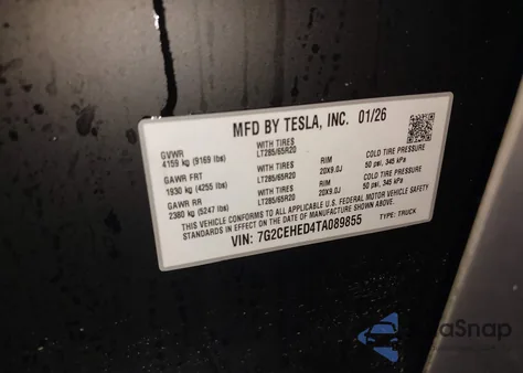 2026 Tesla Cybertruck All-Wheel Drive z USA, uszkodzony, nr VIN 7G2CEHED4TA089855